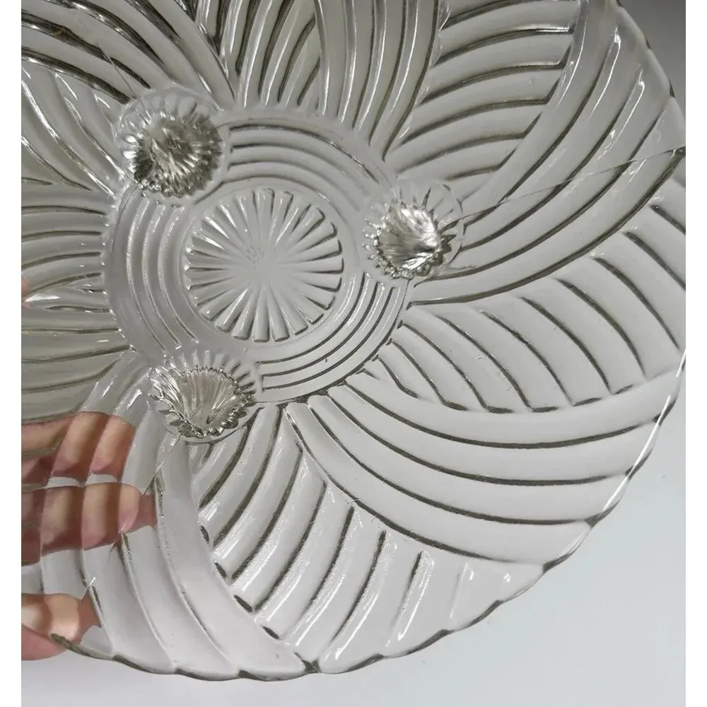 Vintage Anchor Hocking Round 3-footed Clear Swirl Pattern 8.5